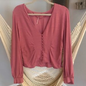 Free People Berry Button Front Blouse